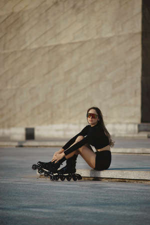 female fitness model on roller skate