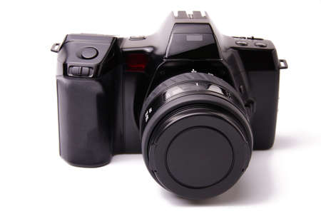 Black analog camera with digital screenの写真素材