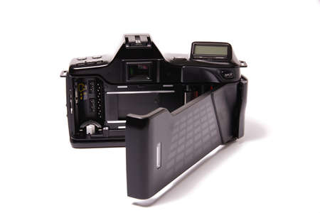 Black analog camera with digital screenの写真素材