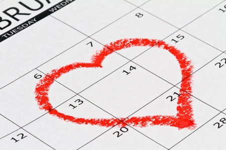 heart shape drown on calendar, Valentines dayの写真素材
