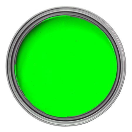 can with green paint over white backgroundの写真素材