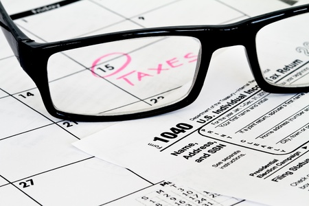 tax form with calendar and due date の写真素材