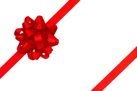 red ribbon and bow isolated on white の写真素材