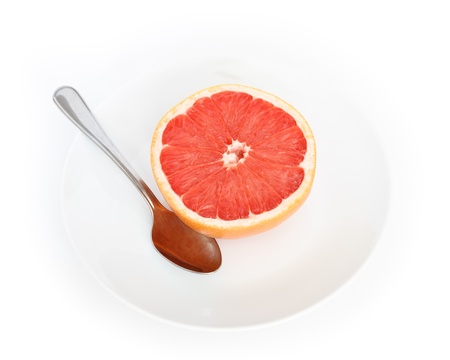 grapefruit on plateの写真素材