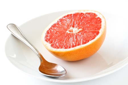 grapefruit on plateの写真素材