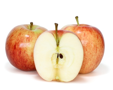 fresh gala apples over white backgroundの写真素材