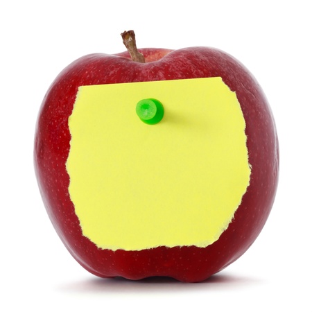 red apple with blank note paperの写真素材