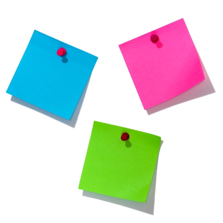 three colorful notes over white background