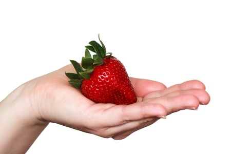 strawberry on handの写真素材