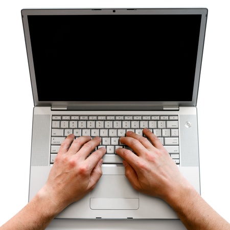 hands on laptopの写真素材