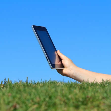 digital tablet outdoorsの写真素材