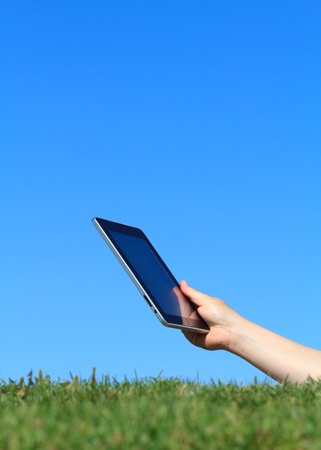 digital tablet outdoorsの写真素材