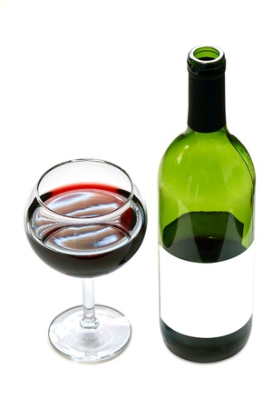 bottle and glass of red wine の写真素材