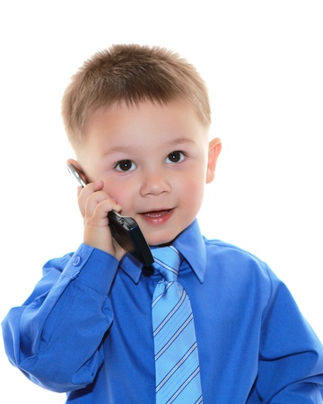 cute business man with phone over white backgroundの写真素材