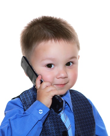 cute business man with phone over white backgroundの写真素材