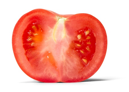 half tomato over white backgroundの写真素材
