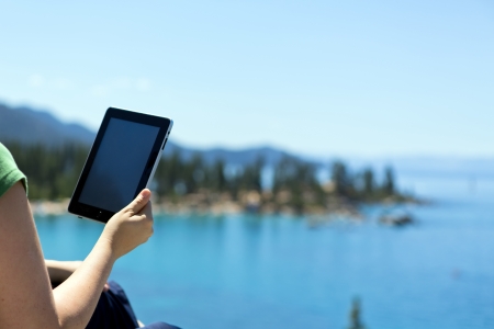 digital tablet outdoorsの写真素材