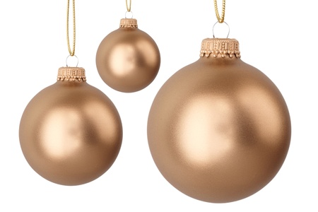 gold Christmas balls isolated on whiteの写真素材