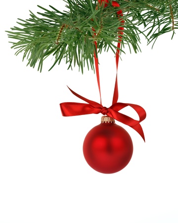 Christmas tree branch with red ball の写真素材