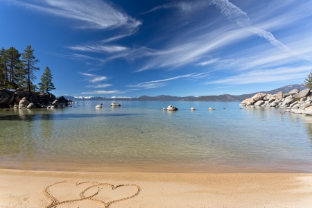 beach with two heartsの写真素材