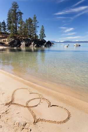 beach with two heartsの写真素材