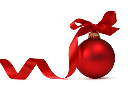 red Christmas ball with ribbonの写真素材