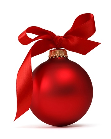 red Christmas ball with ribbonの写真素材