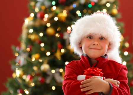 boy with Christmas giftの写真素材