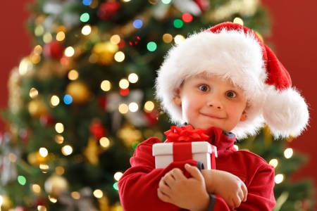 boy with Christmas giftの写真素材