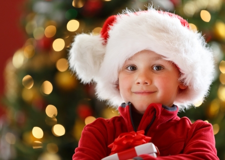 boy with Christmas giftの写真素材