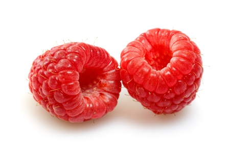 raspberries over white backgroundの写真素材