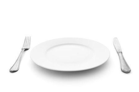 knife and fork with plateの写真素材