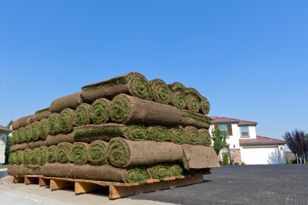 stacks of sod rollsの写真素材