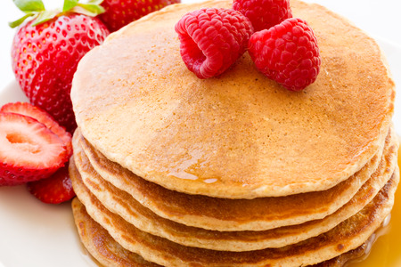 Pancakes with berries close up の写真素材