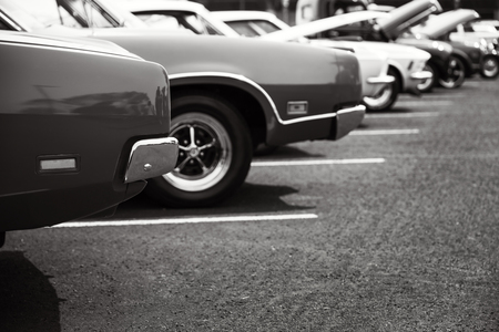 Classic cars parked in a rowの写真素材