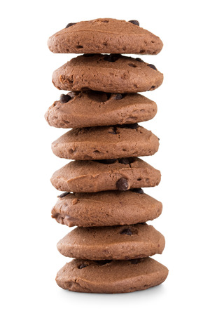 Stack of chocolate chip cookies isolated on white backgroundの写真素材