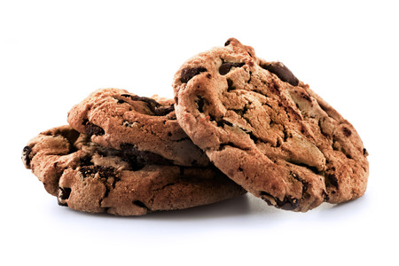 Chocolate chip cookies isolated on white backgroundの写真素材