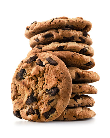 Chocolate chip cookies isolated on white backgroundの写真素材