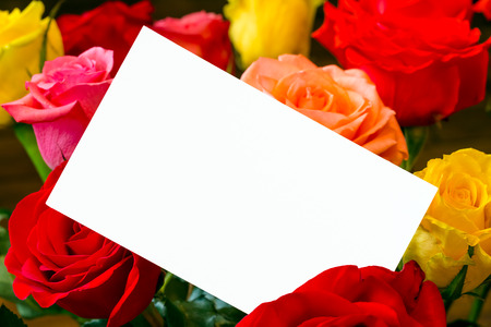 Bouquet of roses with note paperの写真素材