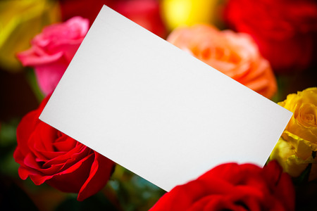 Bouquet of roses with note paperの写真素材