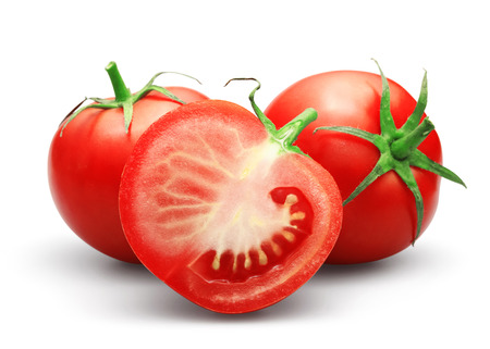 Red tomatoes isolated on white backgroundの写真素材