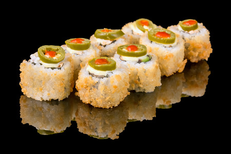 Sushi isolated on blackの写真素材