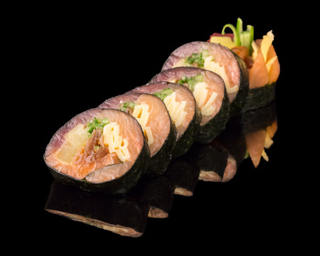 Sushi isolated on blackの写真素材