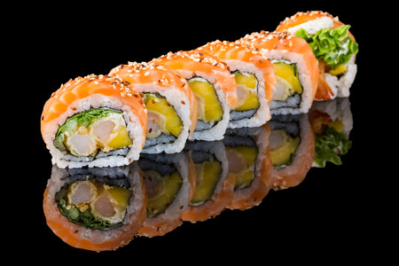 Sushi isolated on blackの写真素材