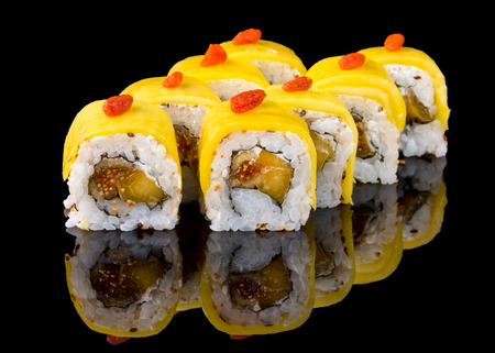 Sushi isolated on blackの写真素材