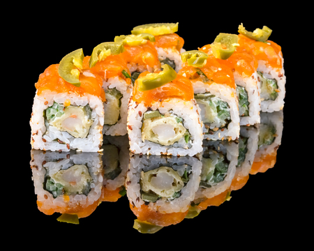 Sushi isolated on blackの写真素材
