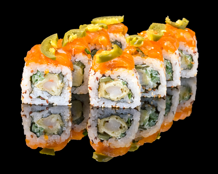 Sushi isolated on blackの写真素材