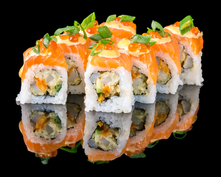 Sushi isolated on blackの写真素材