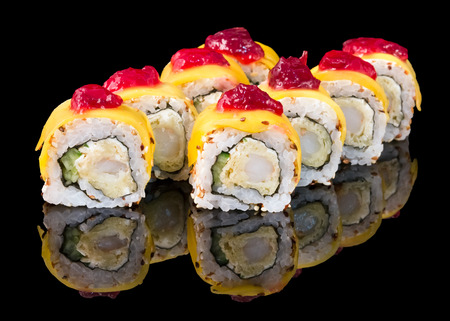 Sushi isolated on blackの写真素材