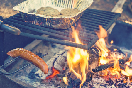 Preparing camping dinner